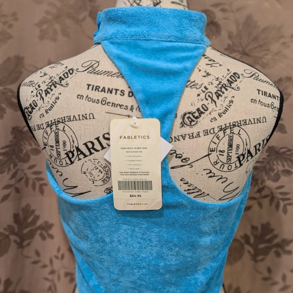 Fabletics Aqua Blue Terry Built-In Bra Tank, Size L, New With Tags! - Picture 4 of 10